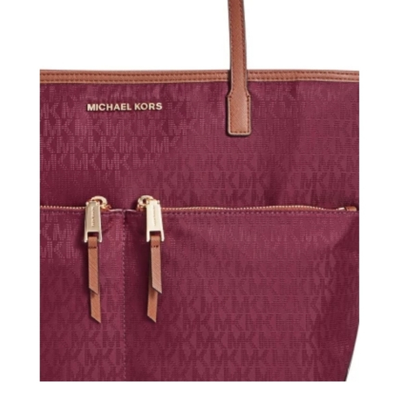 Final Price Michael Kors Pocket Nilon Tote Merlot/Gold Style - Picture 7 of 7